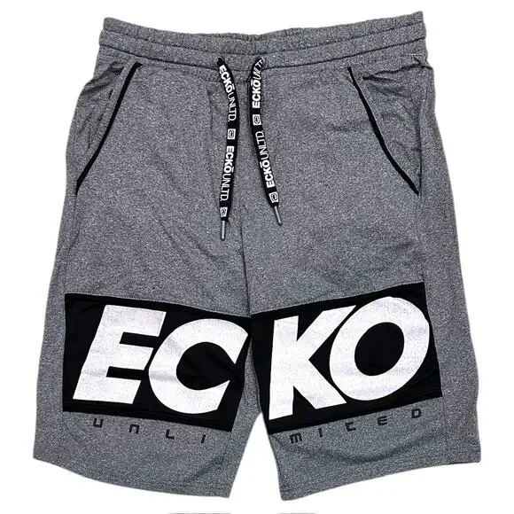 Ecko Unltd Men's Flyknit Marled Colorblock Activewear Shorts in Grey Marled - Picture 1 of 7